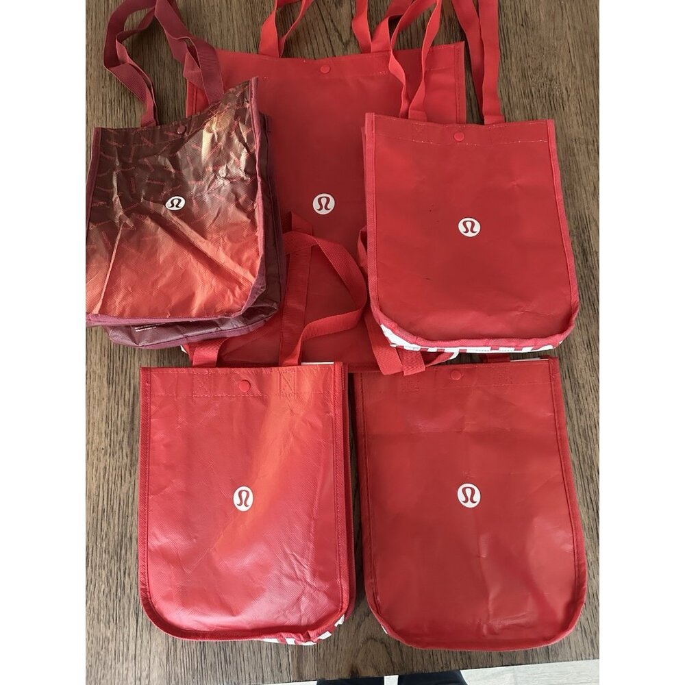 Lululemon Reusable Shopping Tote Bag Lot of 5 Large Small Red